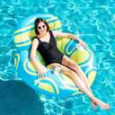 Sloosh Inflatable Pool Float Lounger - River Tube Floating Chair Sofa with Big Backrest, Blow Up Floaties Lake Raft Lounge with Mesh Bottom Handle Cup Holder Pool Party Toys for Adults (Blue Yellow)