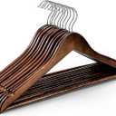 HOUSE DAY Wooden Hangers 10 Pack, Heavy Duty Wood Coat Hangers for Closet, Smooth Finish Wooden Suit Hanger with Non Slip Pants Bar, Sturdy Wood Clothes Hanger, Walnut
