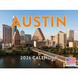 Austin Calendar 2026 Wall 12 Month Monthly TX Scenic Souvenirs Austinite Texan Themed Gifts | American Made In The USA