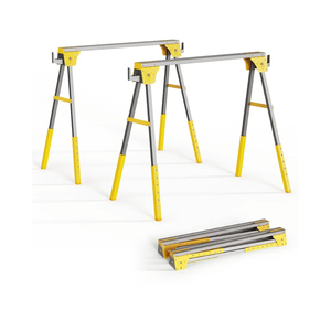 Adjustable Height Sawhorse 2 Pack, Folding Portable Saw Horses with 30-34 inch Adjustable Legs, Heavy Duty Steel Pro Bench Saw Horse for Woodworking, Carpenters, Contractors, Fully Assembled (yellow)