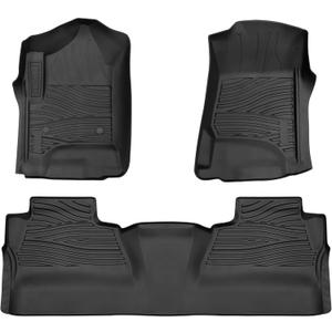 Floor Mats for 2014-2018 Chevrolet Silverado/GMC Sierra 1500 Crew Cab & 2015-2019 Chevy/GMC 2500HD/3500HD|Custom Fit|Front & Rear|Front Bucket|All-Weather Car Liners for Trucks