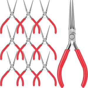 10 Pcs Mini Needle Nose Pliers Bulk, 6 Inch Precision Pliers Set with Extra Long Tips for Jewelry Making, Wire Wrapping, Small Object Gripping, DIY Project (Red)