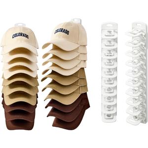 Hat Organizer for Wall, 2 Pack Adhesive Hat Rack for Baseball Caps, No Drilling or Wall Mount Cap Holder with Hooks, Over the Door Hat Storage Organizer for 20 Caps, Closet Storage White