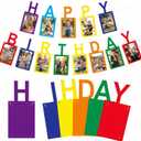 Buryeah Happy Birthday Banner with Photo Inserts Rainbow Birthday Sign for Party Decorations Personalized 13 Letters with 6x4 Photo Slots Neon Banner with Frame for Women Men All Ages Celebrations