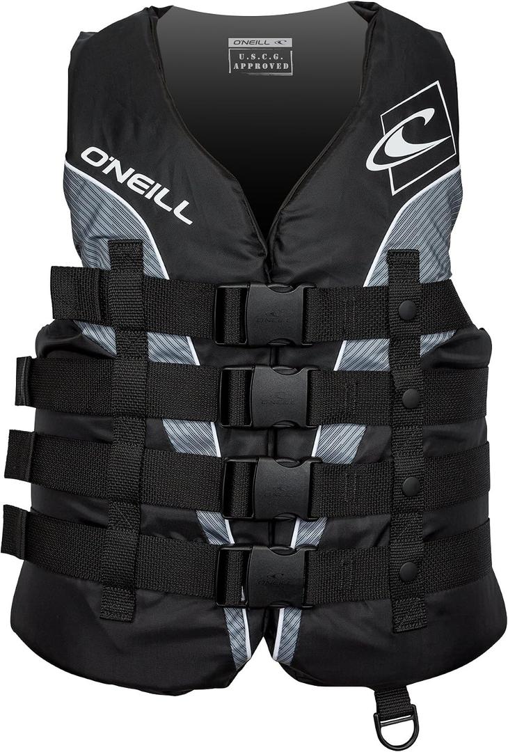 ONeill Mens SuperLite USCG Approved Life Vest Lightweight Mens Life Jacket for Boating, Wakeboarding, Waterskiing & Your Favorite Water Activities,/Black/Smoke:White,2XL