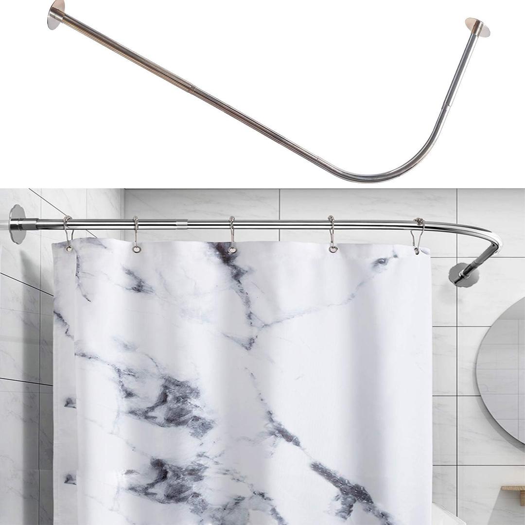 Tanxih Corner Shower Curtain Rod Adjustable Stainless Steel L Shaped Rack Drill Free Install for Bathroom, Bathtub, Clothing Store (35.5"-51.2" x 35.5"-51.2")