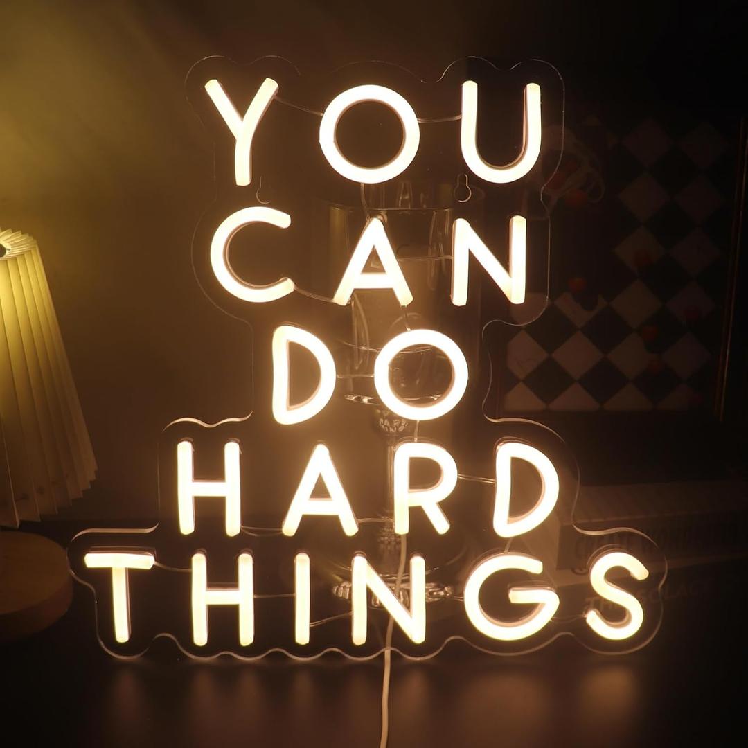 You Can Do Hard Things Wall Hanging Neon Sign, Positive Quotes Decorative Neon Lights for Classroom Wall Decor, Kids Room Wall Hanging Banners, Playroom Wall Decor Neon Light Sign(warm white)