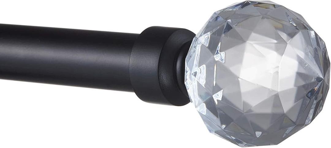 EXCLUSIVE HOME Crystal Ball 1" Curtain Rod and Coordinating Finial Set, Matte Black, Adjustable 66"-120"