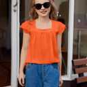 Arshiner Girls Shirts Short Sleeve Square Neck Summer Lace Openwork Pleated Tops Blouse Tunic (Orange) 130