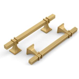 Haliwu 15 Pack 5 Inch Gold Cabinet Pulls Brushed Brass Drawer Handles Square Hardware for Kitchen Cupboard Dresser (Hole Center Spacing128mm (5 inch))