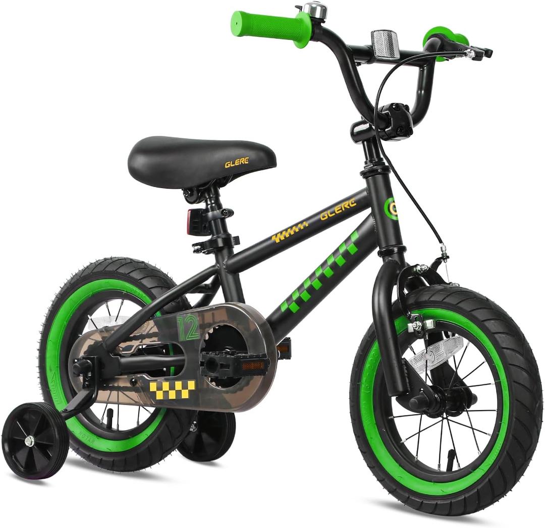 NuNu 12" 14" 16" Kids Bike BMX Style for 2-7 Years Old Boys Girls, Toddler Bicycles with Training Wheels & Coaster Brake, Multiple Colors (black & green)