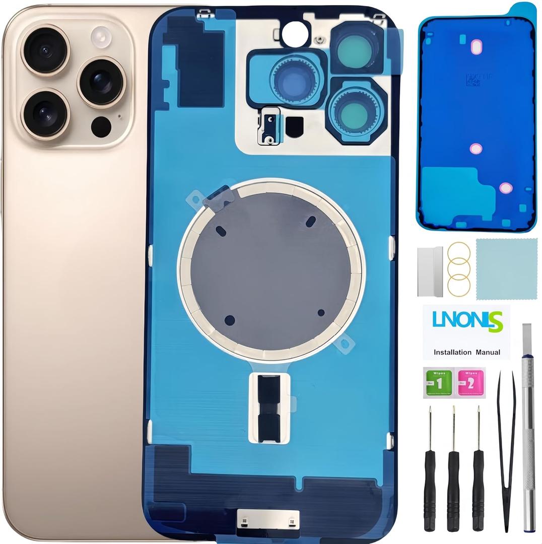 16 Pro Max Back Glass Replacement for iPhone 16 Pro Max Rear Back Cover Glass Waterproof and Camera Lens+Professional Repair Tool Kit (Desert Titanium)