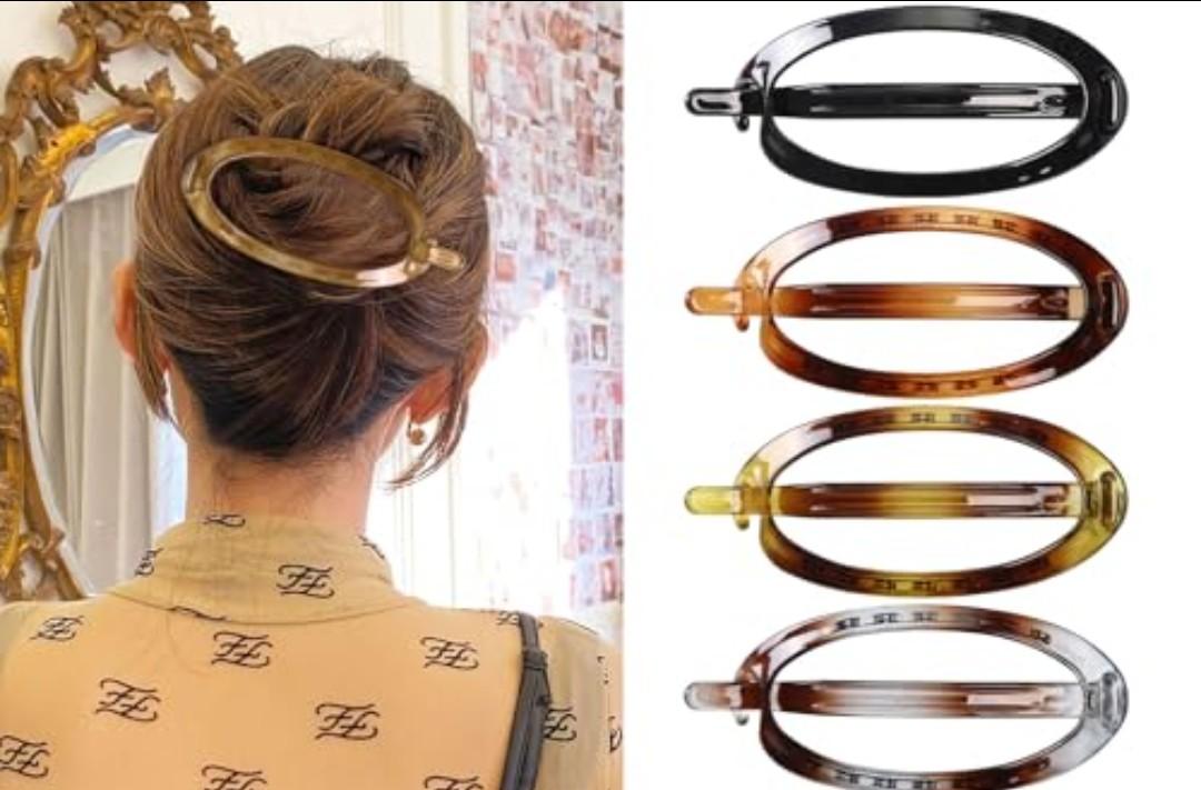 French Concord Hair Clips Claw - 4Pcs Side Slid Flat Hair Clips for Volume Strong Hold No Slip Grip Hair Claw Clips for Women Girls Thick Thin Hair (Tortoiseshell(Large, 4.7 inches))