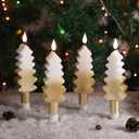 Eywamage Gold Christmas Tree Flameless Taper Candles with Remote, Short Battery Operated LED Wax Candlesticks Set of 4
