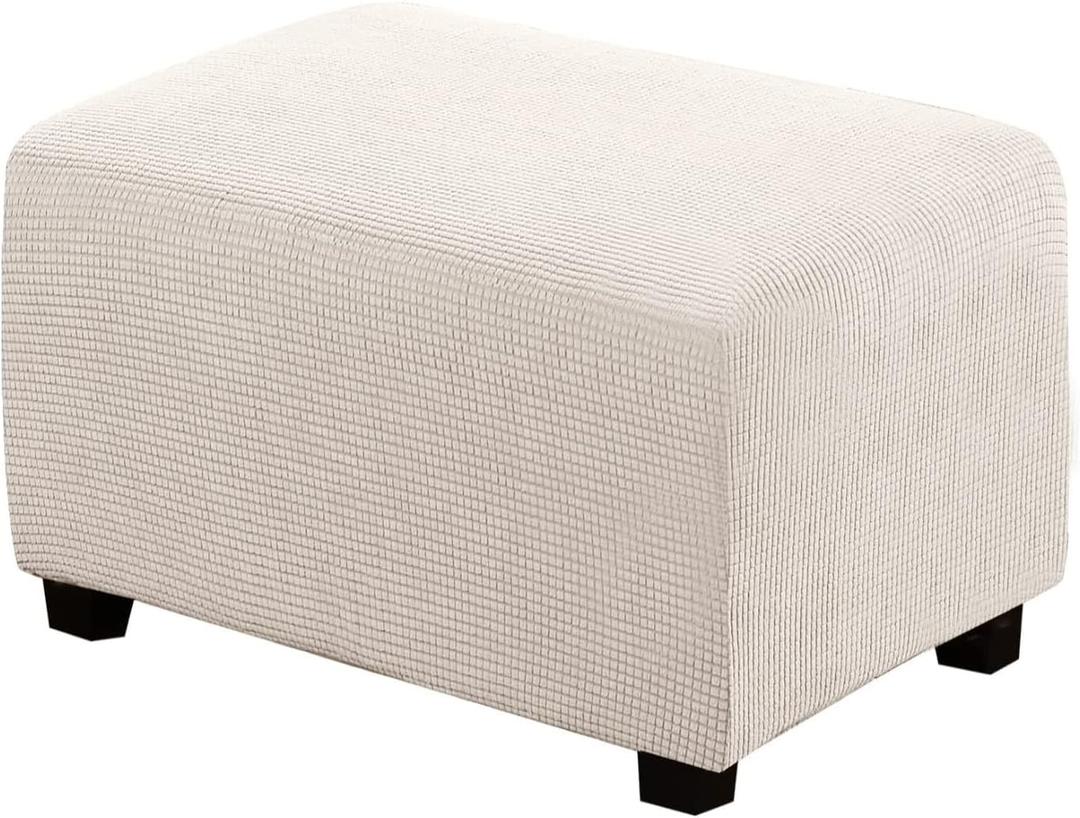 H.VERSAILTEX Ottoman Cover Slipcover Rectangle Fit Length 29"-34" Footrest Sofa Slipcovers Stool Cover Footstool Protector Covers Feature Stretch Thick Soft Jacquard Fabric Removable Washable - Ivory