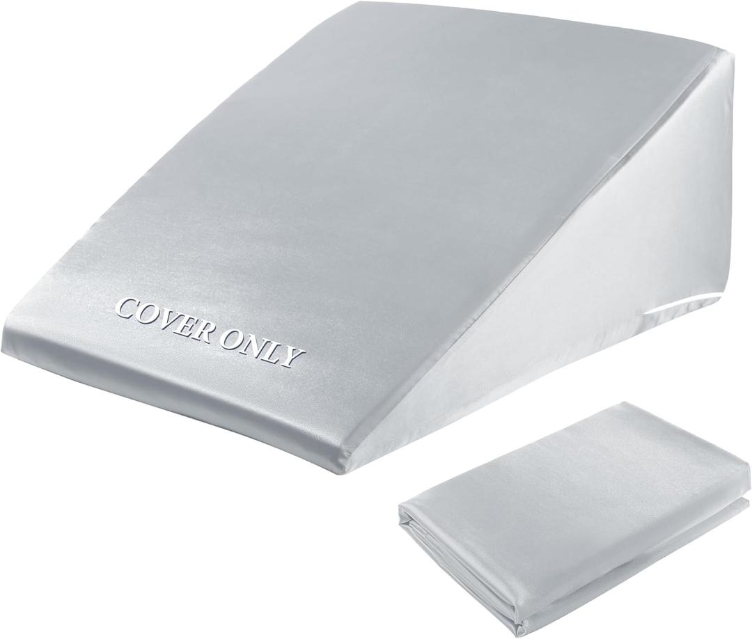 HOMBYS Satin Bed Wedge Pillow Cover Silky & Smooth Wedge Pillowcase 1 Pack 24x24x8, Soft & Breathable, Removable & Machine Washable-Zipper Design (Pillow Not Include), (Light Grey, 24"x24"x8") (25"x25"x8")