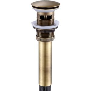 Flybath Sink Drain Antique Brass Bathroom Faucet Large Pop Up Vessel Basin Sink Drain Stopper with Overflow