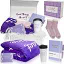 Chemo Care Package for Women, Cancer Care Gifts for Women, Gifts for Cancer Patients, Get Well Soon Gift Basket Includes Travel Mug, Healing Blanket 47x71 (Purple)