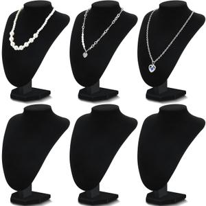 Huquary 6 Pcs Necklace Display Stand Necklace Holder Jewelry Bust Display Stands for Selling Home Store Trade Shows Photography Props Retail(Black,Velvet)