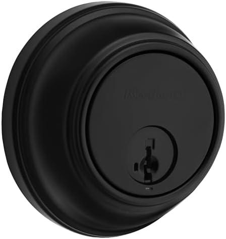 Kwikset 817 Deadbolt Lock, Matte Black Round Exterior Keyed Front Entry Door, Pick Resistant SmartKey Rekey Security, Single Cylinder Dead Bolt, with Microban Protection