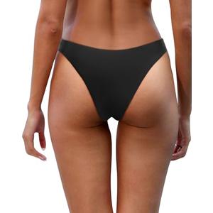 Aqua Eve Women Cheeky Bikini Bottom Brazilian High Cut Swim Bottom Low Rise Bathing Suit Bottom Black, Size: M