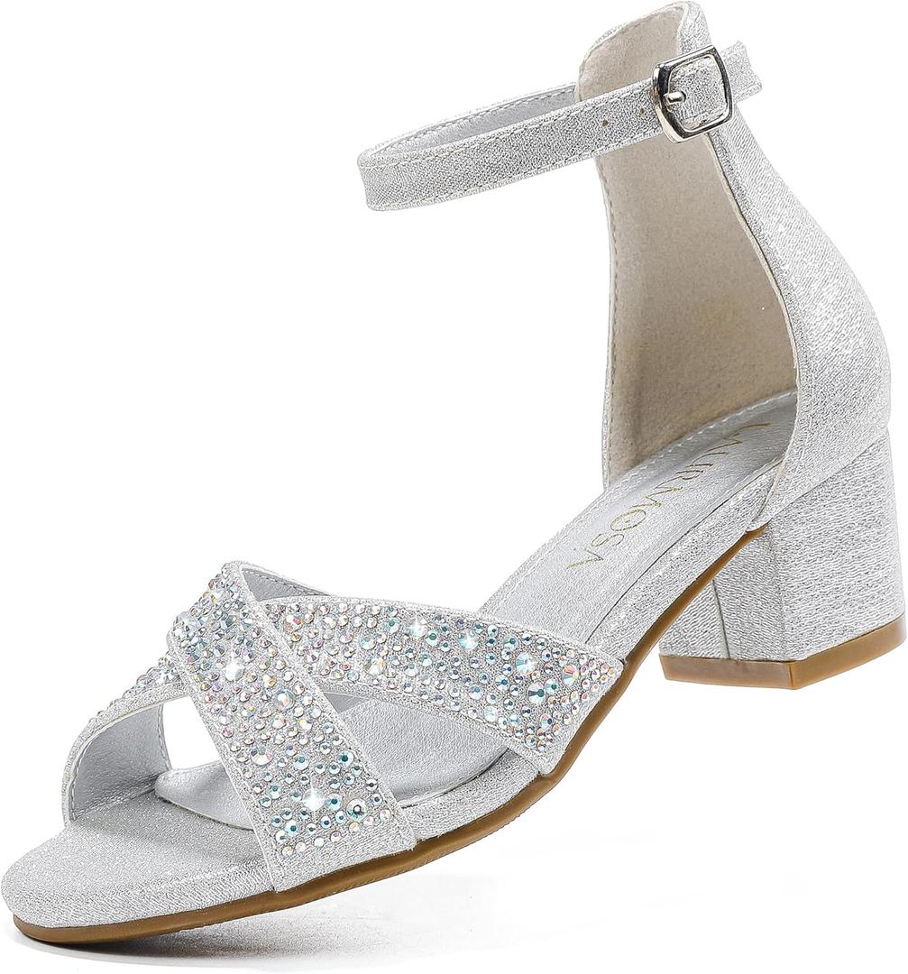 LAURMOSA Silver Dress Shoes Sandals for Girls High Heels for Kids Flower Girl Shoes Open Toe Ankle Strap Chunky Heels for Toddler Little Big Kids Sparkly Sandals for Wedding Party (L1032RhSilver 4) LAURMOSA Silver Dress Shoes Sandals for Girls High Heels for Kids Flower Girl Shoes Open Toe Ankle Strap Chunky Heels for Toddler Little Big Kids Sparkly Sandals for Wedding Party (L1032RhSilver 4)