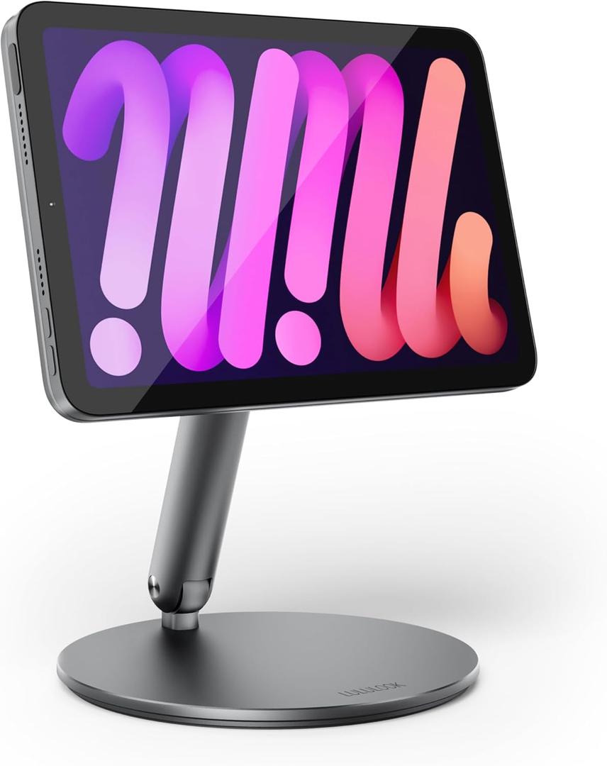 LULULOOK 360 Magnetic Stand for iPad mini 7 A17 Pro/Mini 6 8.3 inch (2024/2021), Aluminum Alloy Foldable Tablet Desk Stand with Rotating Base for Apple iPad mini 7/6 Drawing, Viewing (Gray)
