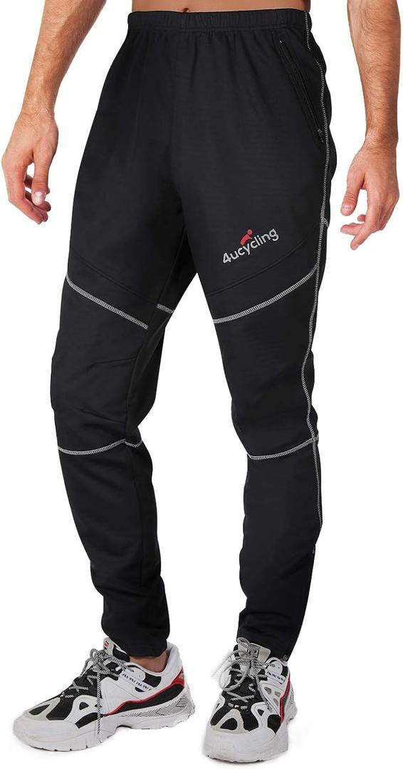 4ucycling Men's Mountain Bike Pants, Thermal Fleece Winter Cycling Windproof Running Pants for Cold Weather Riding Hiking, Small