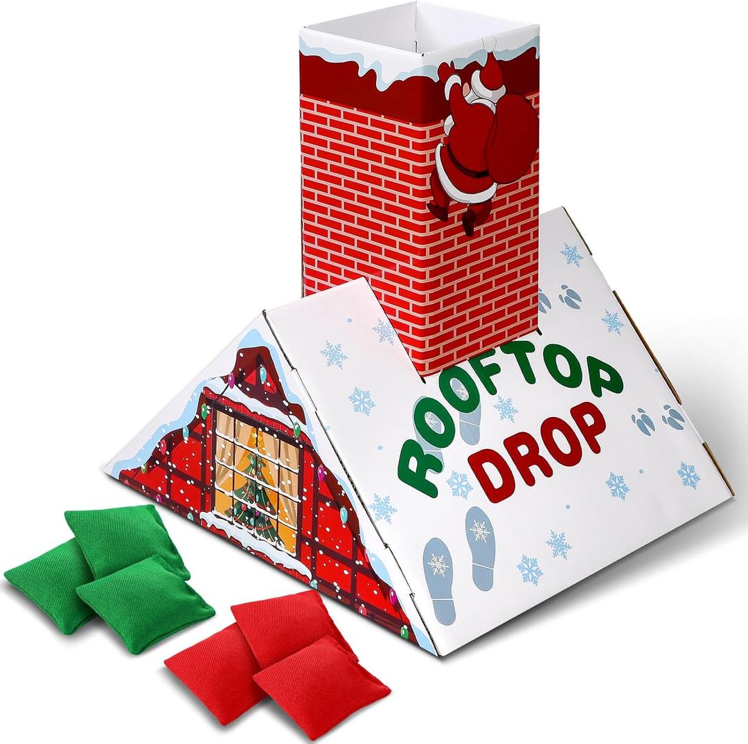 Libima 7 Pcs Christmas Bean Bag Toss Drop Game Roof Top Chimney Santa Claus Gingerbread House Bean Bag Toss Game for Indoor Outdoor Holiday Party Activities Supplies Ideal Gift