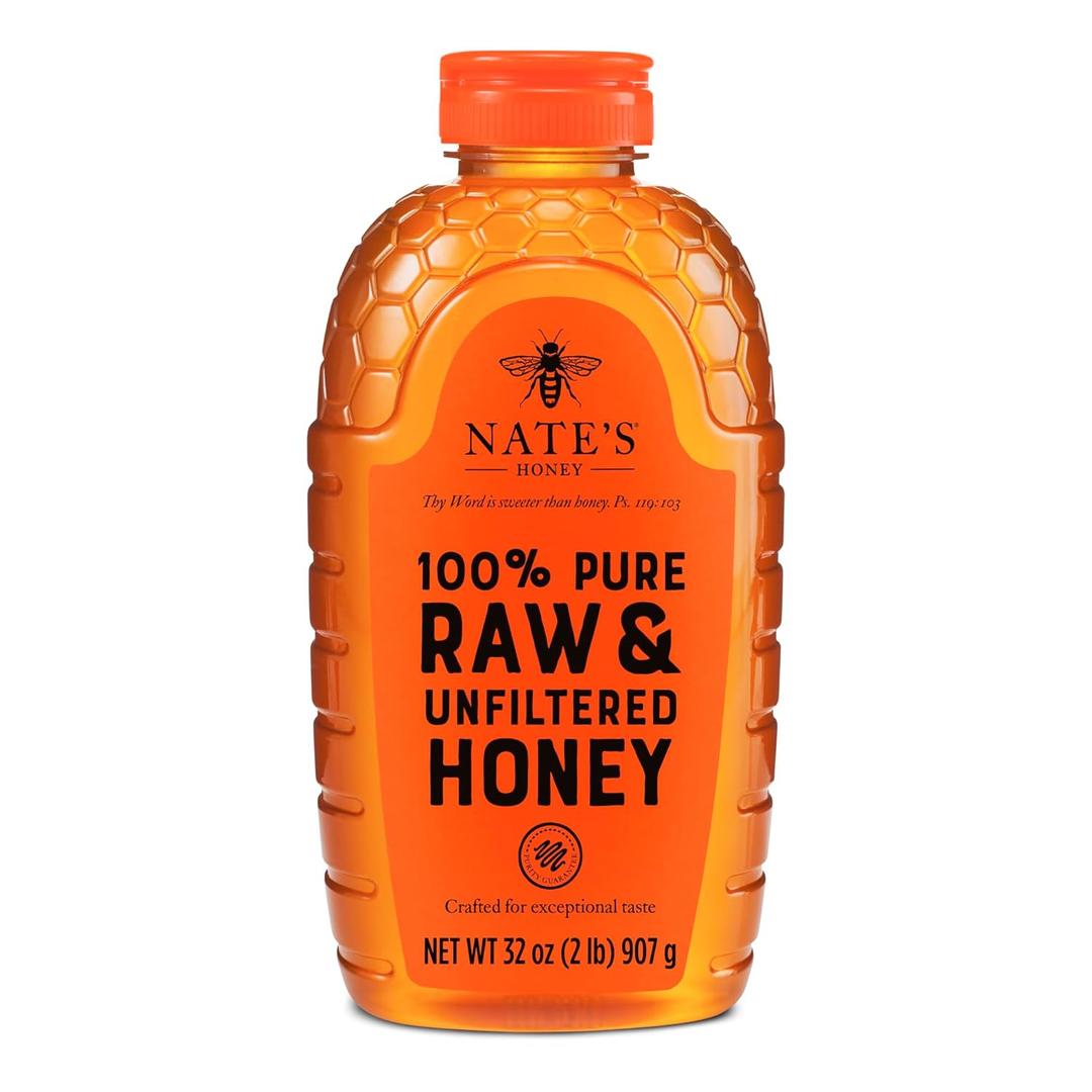Nate's 100% Pure, Raw & Unfiltered Honey - Award-Winning Taste, 32oz. Squeeze Bottle (EXP 07/14/27)