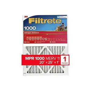 Filtrete 20x25x1-Inch AC Furnace Air Filter with 1000 MPR Rating for Micro Allergen Defense (White)