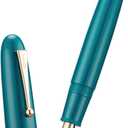 Jinhao 9019 Fountain Pen Dadao Series Lake Blue Acrylic Gold Trim #8 Extra Fine Point with Large Converter for Writing, Signature and Art Drawing