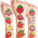 3 x 96PCS Strawberry Pre-cut Temporary Tattoos Berry First Birthday Party Supplies Decorations Cute Tattoos Stickers Party Favors Kids Gifts Girls Boys Classroom School Prizes Themed (Glow in the dark)