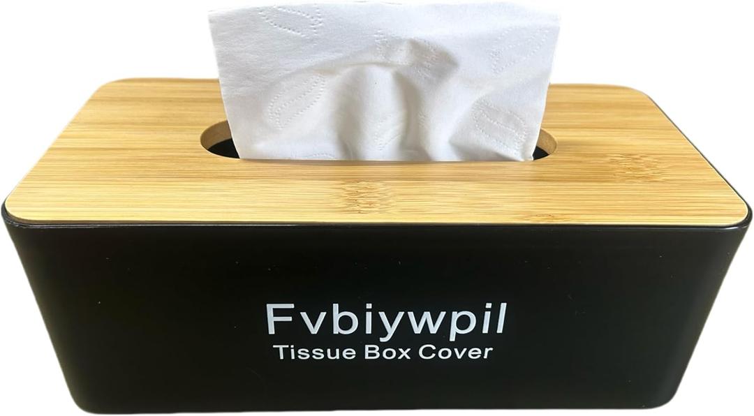 Tissue Box Cover, Tissue Box Holder with Bamboo Cover Plate, Rectangle Facial Tissue Holder Storage for Vanity, Countertops, Dressers, Night Stand, Offices and Parlors(9.6 x 4.9 x 3.5inch)