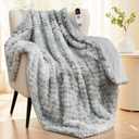 Heated Blanket Electric Throw 50"x60", Faux Rabbit Fur Electric Blanket, Tie Dye Soft Flannel Heating Blanket for Couch, 6 Heat Settings, 1-4H Timer, Machine Washable, Gift, Blue