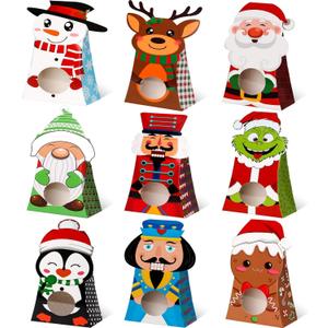 Giiffu 54-Pack Christmas Treat Boxes with Clear Window, 9 Assorted Holiday Designs Small Candy & Goodie Boxes for Classroom Gifts, Party Favors & Holiday Treat Wrapping (7.5 x 4 x 2 Inches)