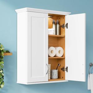 VANIRROR Medicine Cabinet -Bathroom Cabinet Wall Mount with DIY Lighting Unique Top and Dual-Tone Design, Over the Toilet Saver Storage Cabinets, 23x30-white