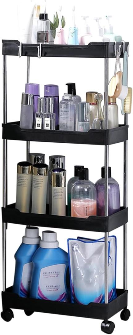 Rolling Utility Cart on Wheels,Large Capacity Multiple Layers Design Multifunctional Storage Shelves Rolling Cart Organizer,Utility Rolling Storage Cart Trolley for Warehouse Garage Black 4