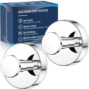 MOTAIPEAK Suction Cup Hooks for Shower, Removable Shower Towel Suction Hooks for Bathroom Wall, Kitchen, Glass, Mirror, Tile to Hang Robes, Loofah-Chrome(2-Pack)