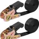 Endless Ratchet Tie Down Straps Heavy Duty Cargo Tie Downs, Sturdy Nylon Black Strap Down Ratcheting Securing Straps, Track Spring Fittings, Tie-Down Motorcycles, Trailer Loads, Kayak (1"x8'-2pcs black)