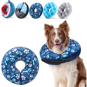 SCENEREAL Dog Cone Alternative After Surgery Donut Collar, Soft Pet Recovery Pillow Collar for Medium Large Dogs, Inflatable Adjustable Neck Collars to Prevent Licking, Bone and Paw Print E-Collars, Size: L(Neck 16"-18")