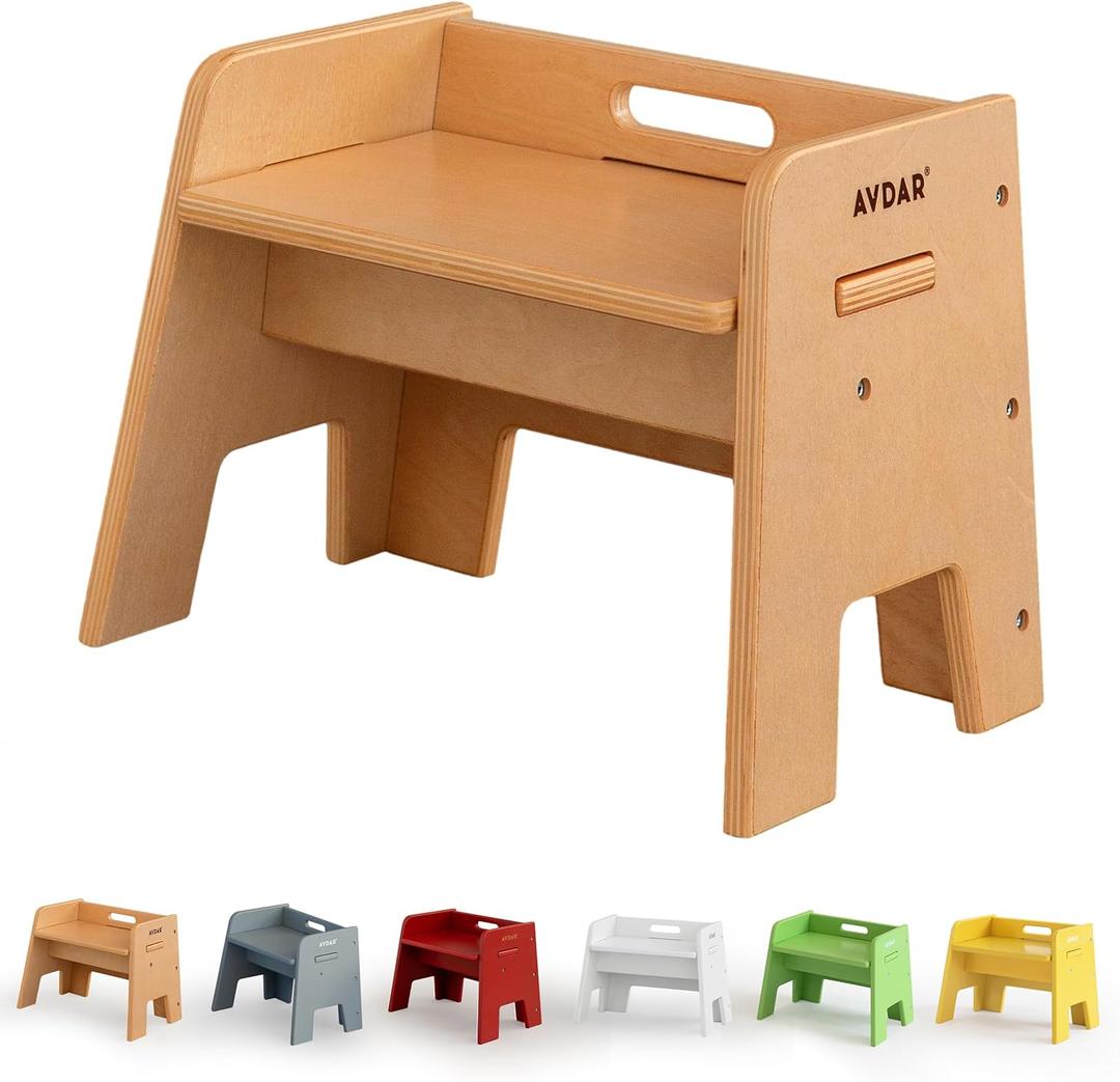 AVDAR Wooden Step Stool for Kids, 14” One Step Stool for Toddlers, Heavy Duty Non-tip Non-Slip for Bedroom/ Kitchen