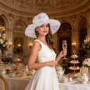 SAFERIN Women's Organza Church Kentucky Derby Fascinator Bridal Tea Party Wedding Hat (White)