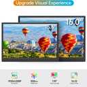 Portable Monitor 16.0inch FHD 1920 * 1200P USB C HDMI Ultra-Slim IPS Travel Display & Speakers, HDR Plug&Play, External Monitor for Laptop PC, Phone,Mac