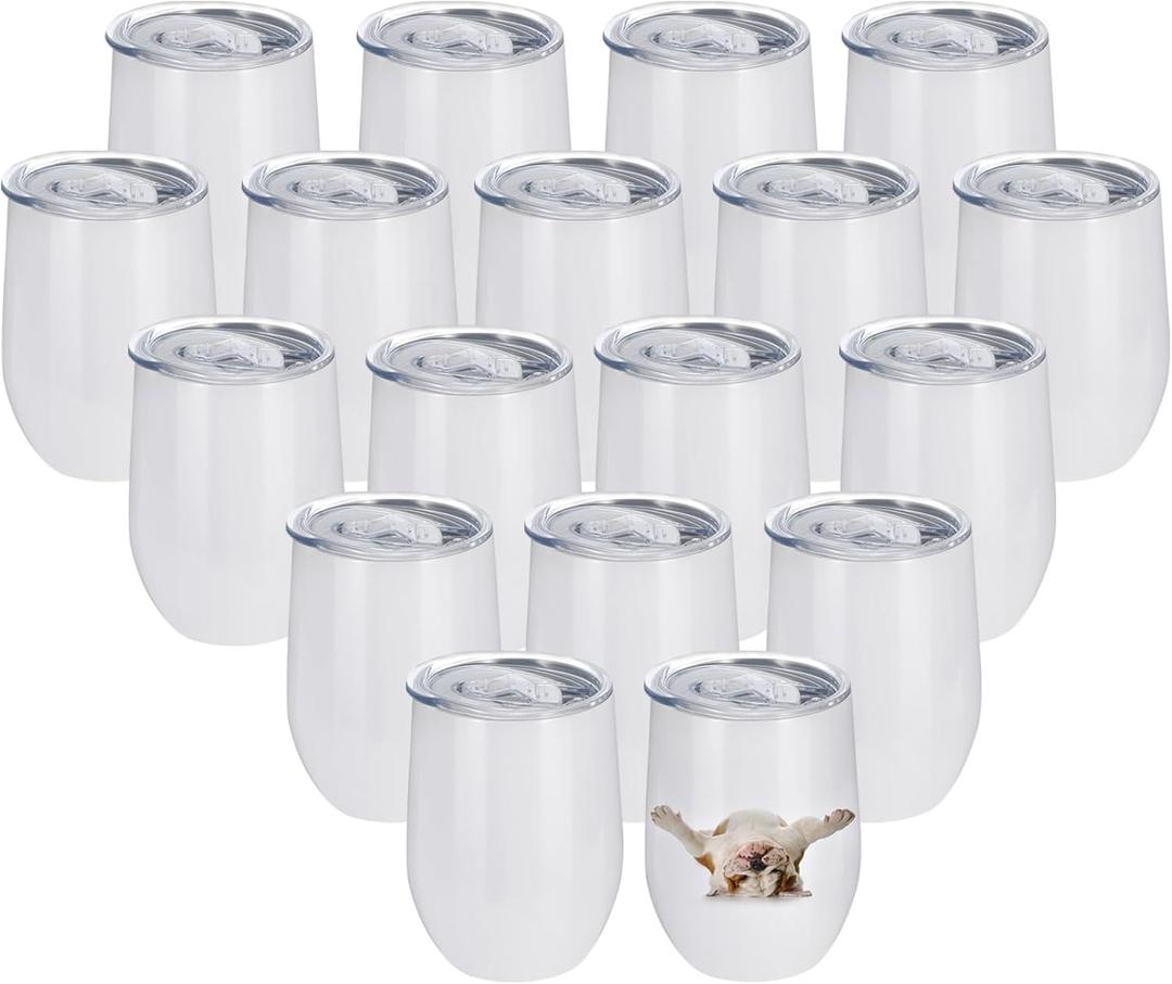 18 Pack Sublimation Wine Tumblers Blanks Stainless Steel Insulated Mug for Heat Transfer with Spill-Proof Sliding Lid for Coffee Cocktails Drinks 12oz