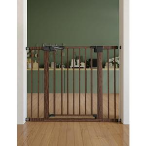 Mom's Choice Award Winner-Babelio 26-40" Metal Baby Gate with Black Wood Pattern, PressGuard C5 Easy Install Pressure Mounted Dog Gate for Stairs and Doorways, with Wall Protectors and Extension Kits
