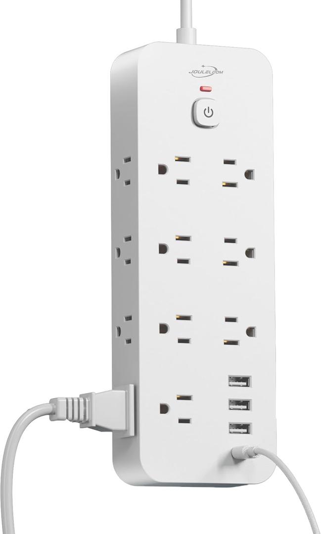 Surge Protector Power Strip with USB Ports, 14 AC Outlets with 4 USB Ports (1 USB C), 5 Feet Extension Cord with Multiple outlets, 1875W/15A, One Touch Switch Button, Wall Mountable for Home, Office (White)