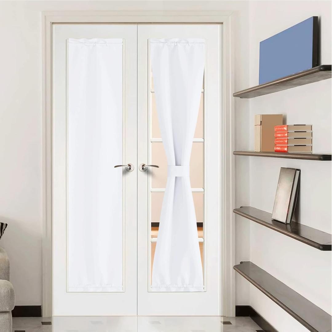 NICETOWN Sightlight French Door Curtains, Privacy Window Curtains Thermal Insulate Covering for Front Glass Kitchen Door, 12 inches x 72 inches, Pure White, 1 Panel