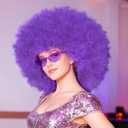 JoneTing Women Purple Afro Wig +Hair Cap +Sunglasses Purple Fluffy Wigs for Women Purpled Funny Crazy Party Wigs Color Afro Wig Purpled Disco Hippie Hair for Halloween Christmas Cosplay Costume