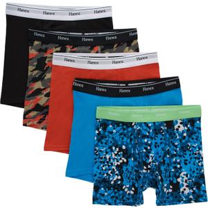 Hanes Boys' Boxer Briefs, Moisture-wicking Cotton Stretch Underwear, Assorted 5-pack (Large, Blue/Black/Red Assorted)